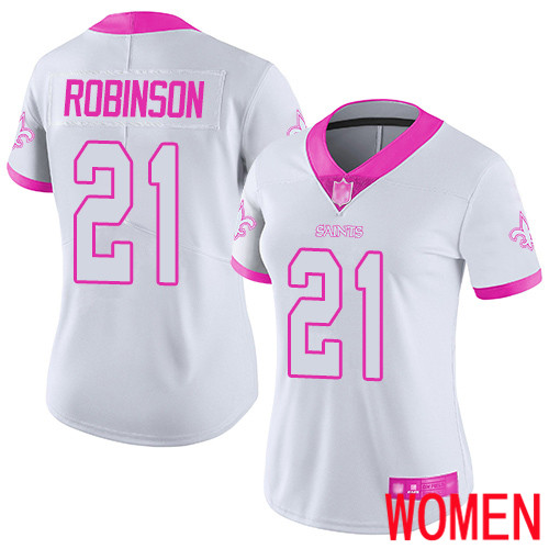 New Orleans Saints Limited White Pink Women Patrick Robinson Jersey NFL Football #21 Rush Fashion Jersey->women nfl jersey->Women Jersey